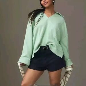 Anthropologie Pilcro Sz 2X Johnny Collar Pullover Sweatshirt Green Lagenlook
